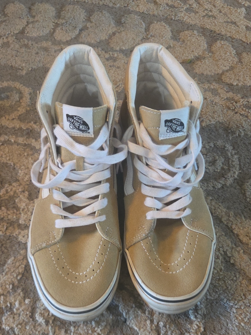Vans Men’s Sk8-Hi High-Top Sneakers in Tan and White